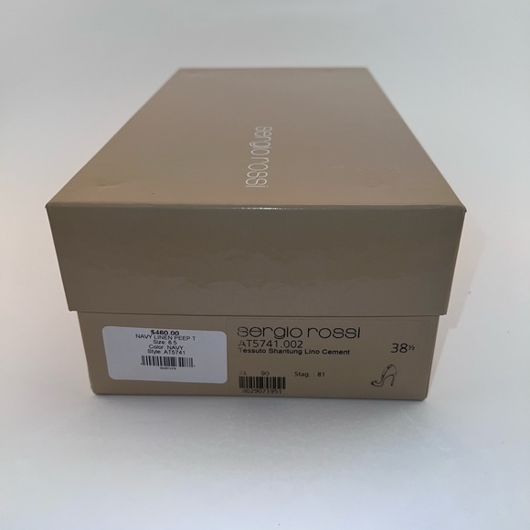 Sergio Rossi Navy Linen Peep Toe Heels Size 38.5 with Box and Dust Bag - Picture 8 of 9